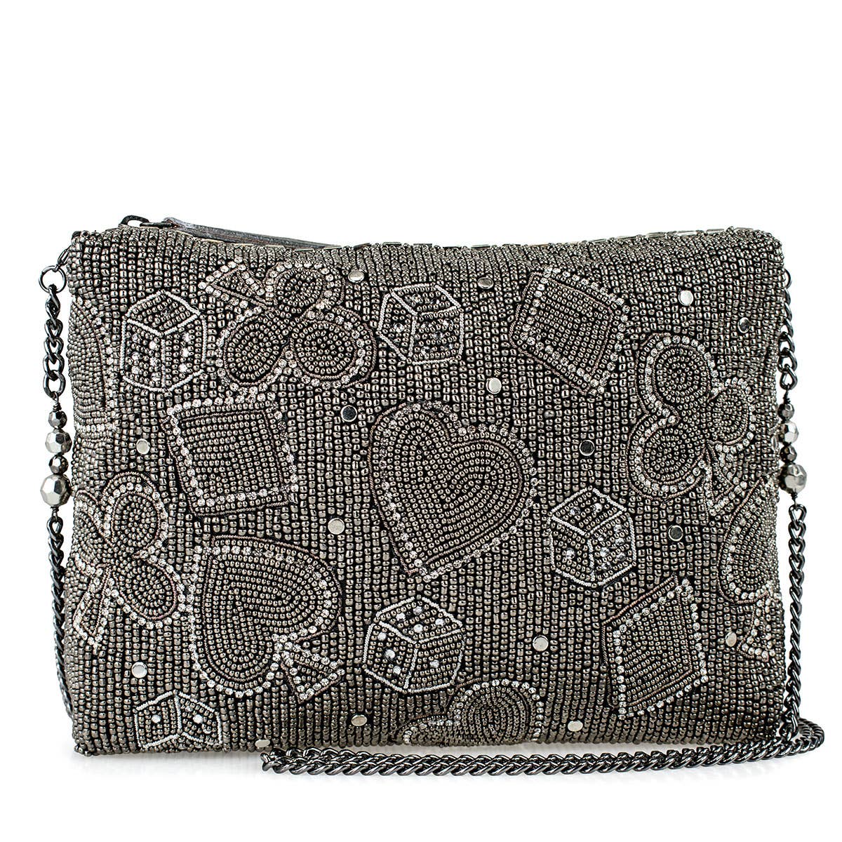Well Suited Cards and Dice Black Beaded Crossbody Handbag