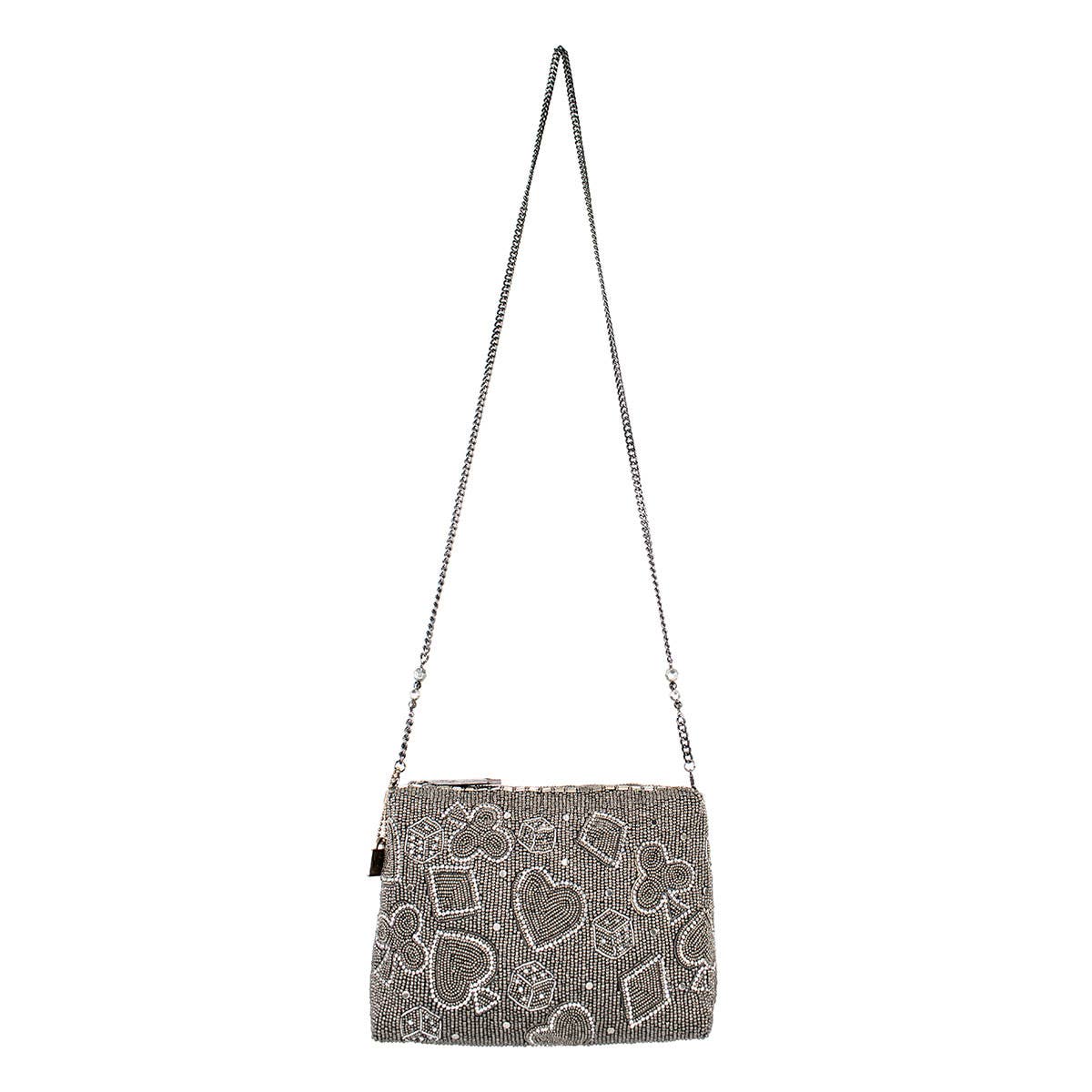 Well Suited Cards and Dice Black Beaded Crossbody Handbag