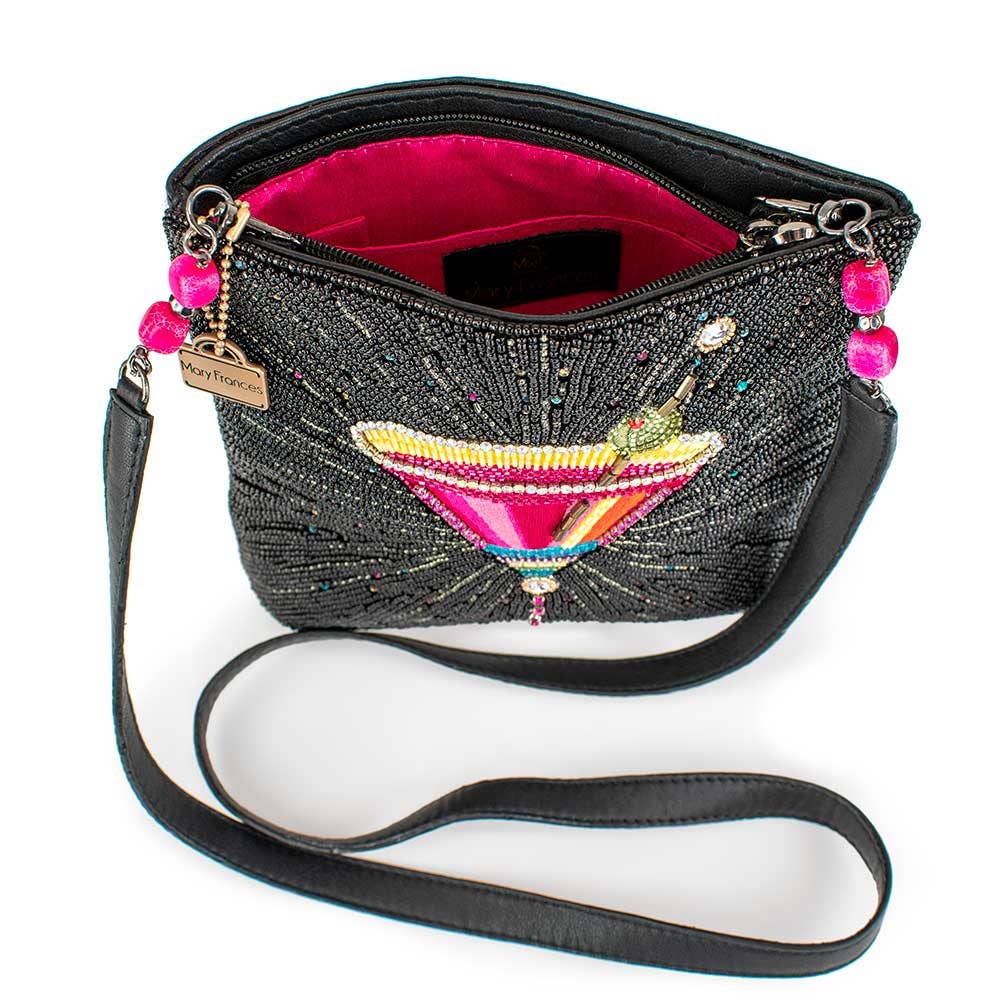 Up and Up Beaded Martini Glass with Olive Crossbody Handbag