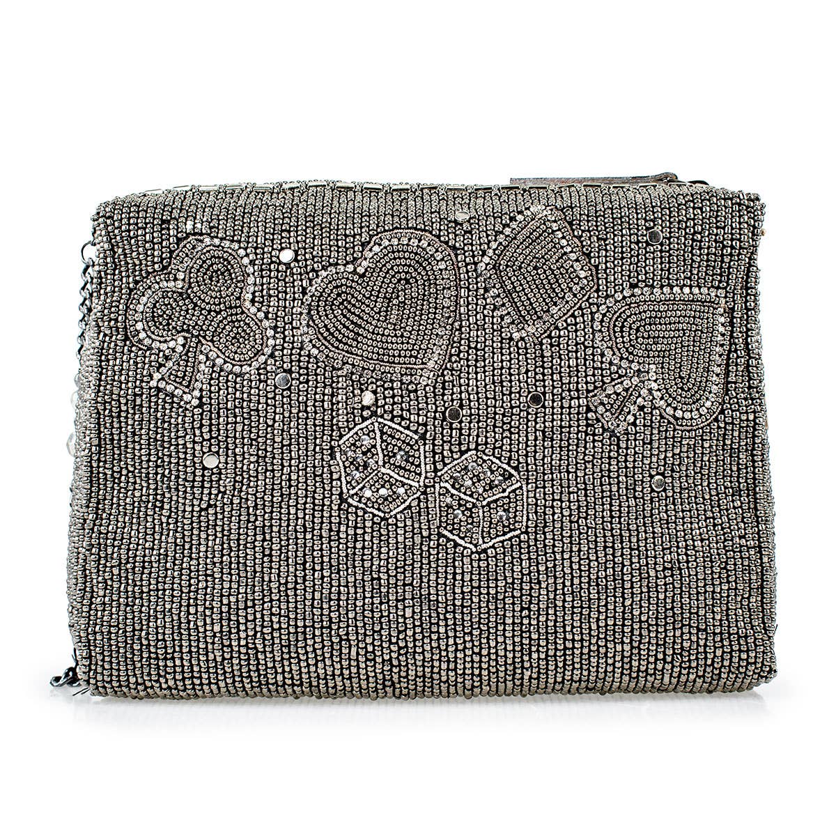 Well Suited Cards and Dice Black Beaded Crossbody Handbag
