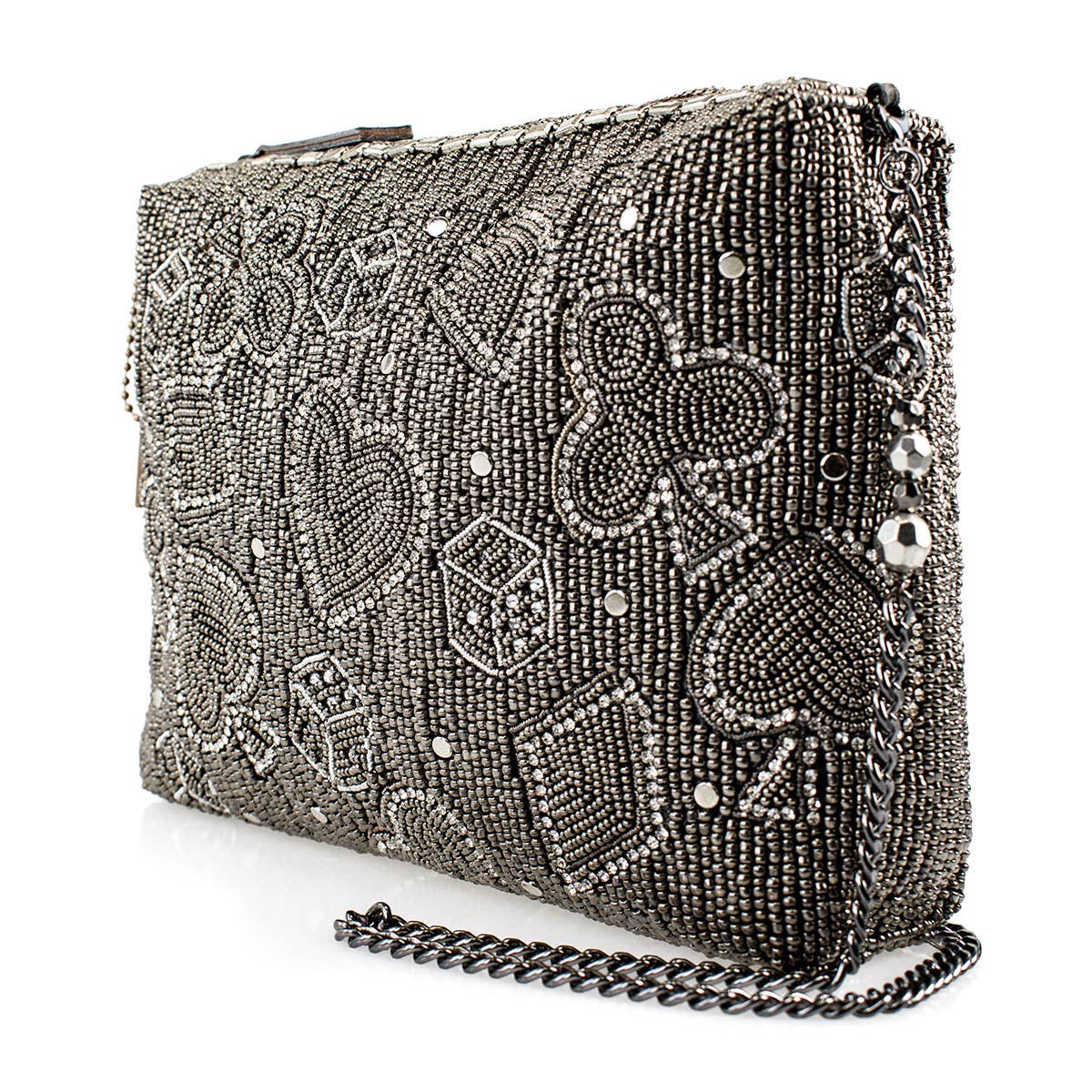 Well Suited Cards and Dice Black Beaded Crossbody Handbag