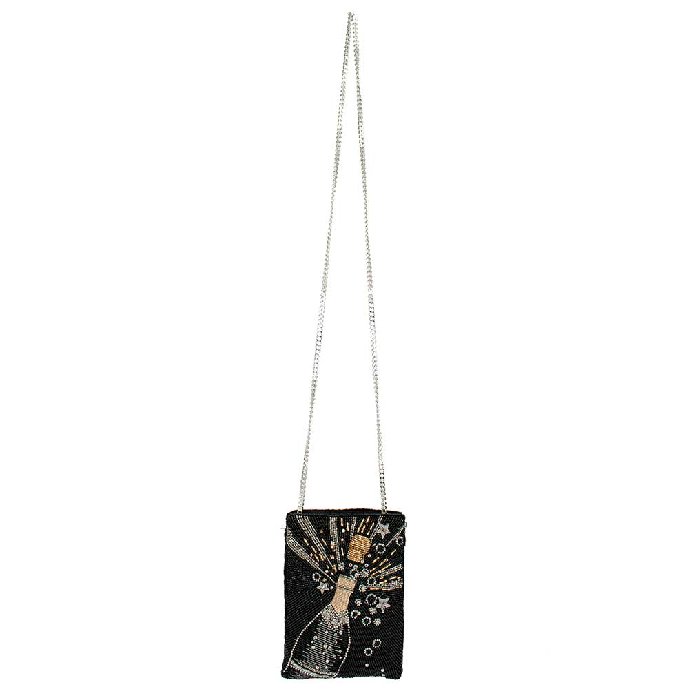 Bubbly Mini Beaded Champagne Bottle Crossbody Handbag