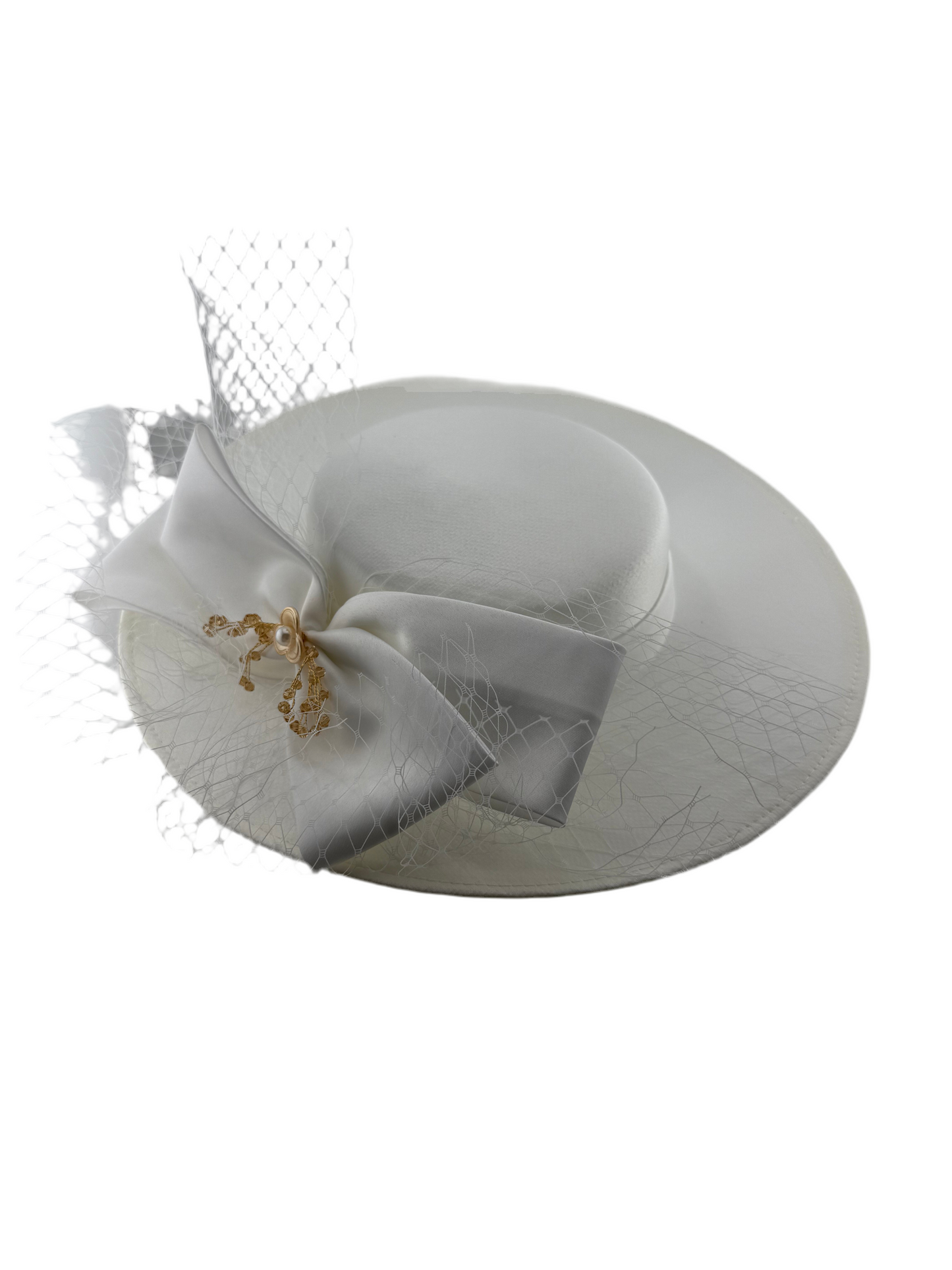 🤍 White Wide Brim Hat with Bow