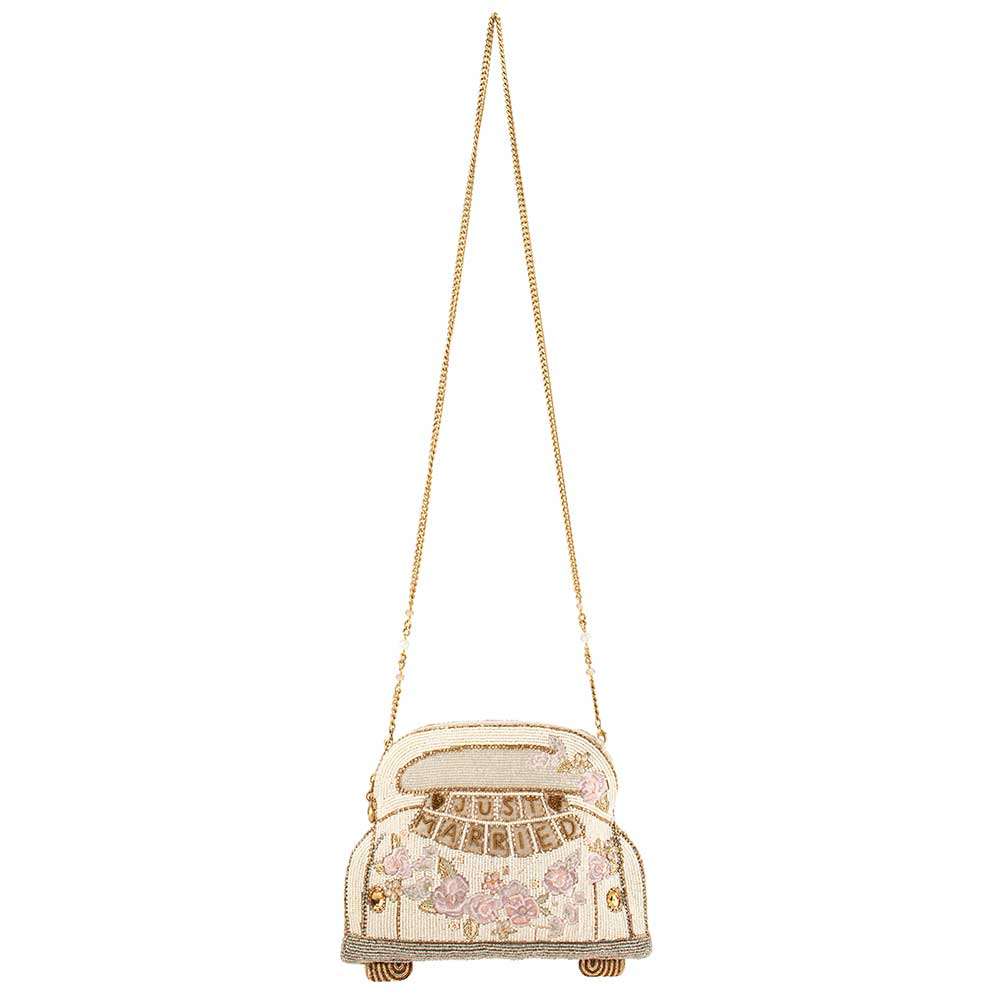 Just Married Beaded Car Image Crossbody Handbag